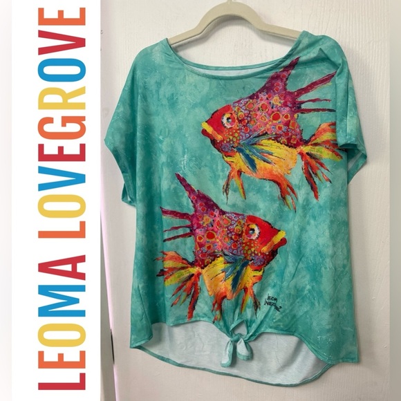 Leoma Lovegrove Vintage Turquoise Fish Print Piece - Picture 1 of 6